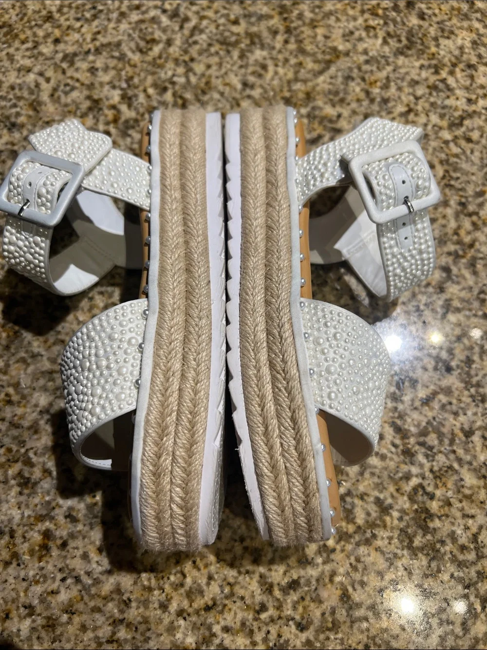 Women's White Embellished Platform Sandals